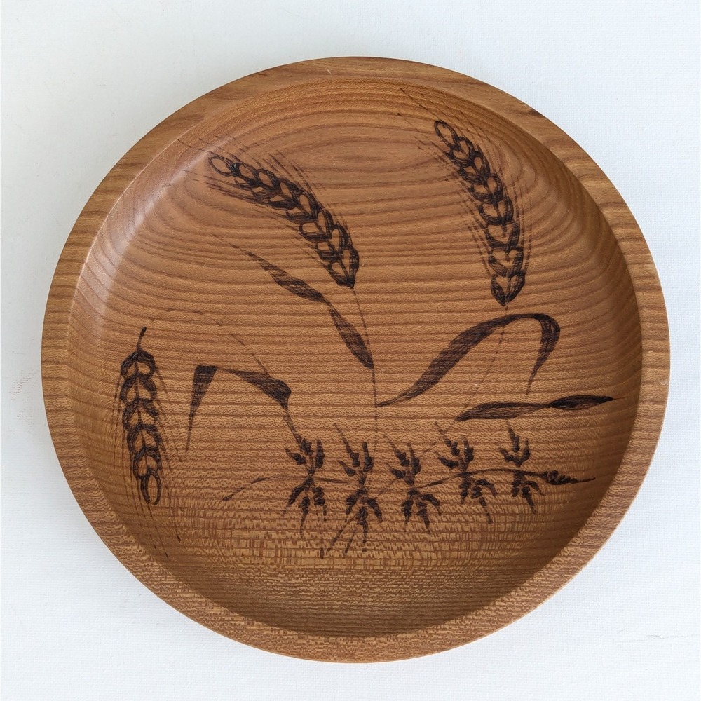 Vtg West Germany Bread Plate Wood Burned Wheat Design Wall Hanging 9" Handmade
